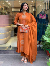 Women Embroidery Chanderi Stright Kurta Set With Chinon Duppata
