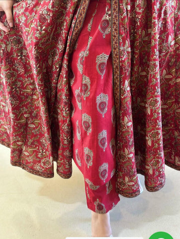 Royal Red Brocade Anarkali Kurta Set with Zari Dupatta