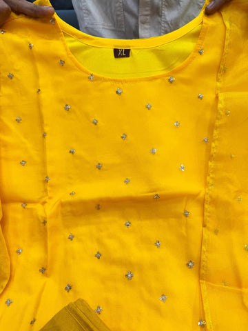 Sunshine Yellow Embroidered Organza Kurta Set with Dupatta