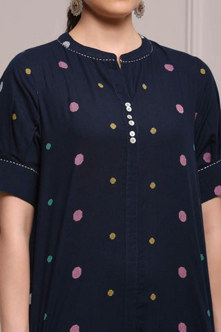 Navy Blue Printed Kurta with Red Pants