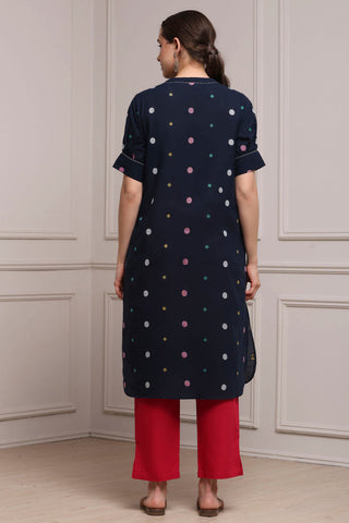 Navy Blue Printed Kurta with Red Pants
