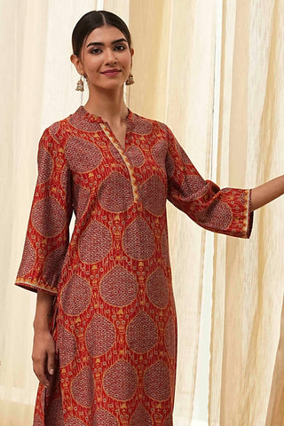 Rust Red Printed Kurta Set