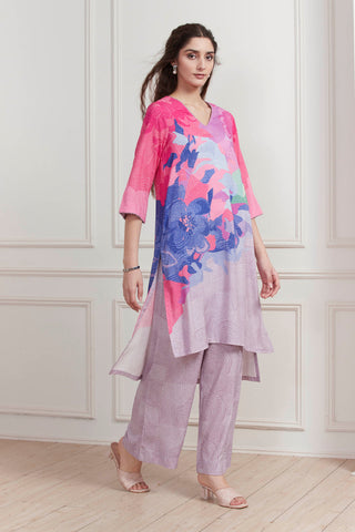 Pink Floral Printed Kurta Set