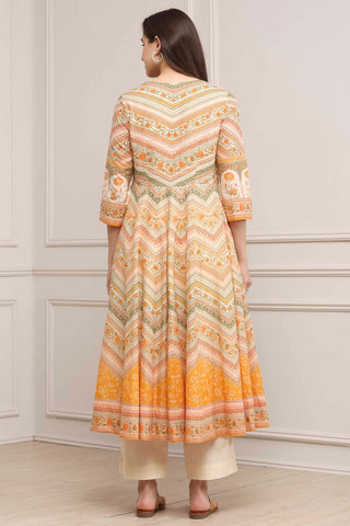 Beige Floral Printed Anarkali Kurta Set