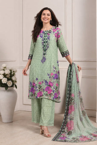 Mint Green Floral Printed Suit Set