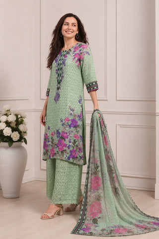 Mint Green Floral Printed Suit Set