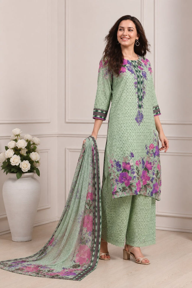 Mint Green Floral Printed Suit Set