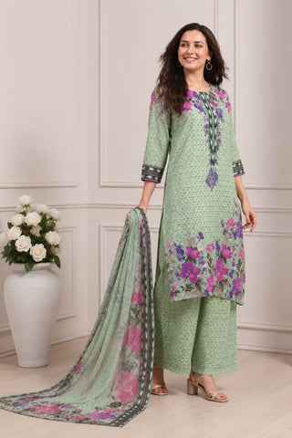 Mint Green Floral Printed Suit Set