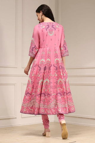 Pink Floral Printed Anarkali Suit Set