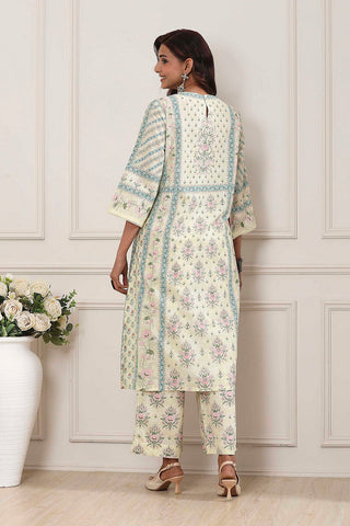 Aqua Floral Printed Kurta Pant Set